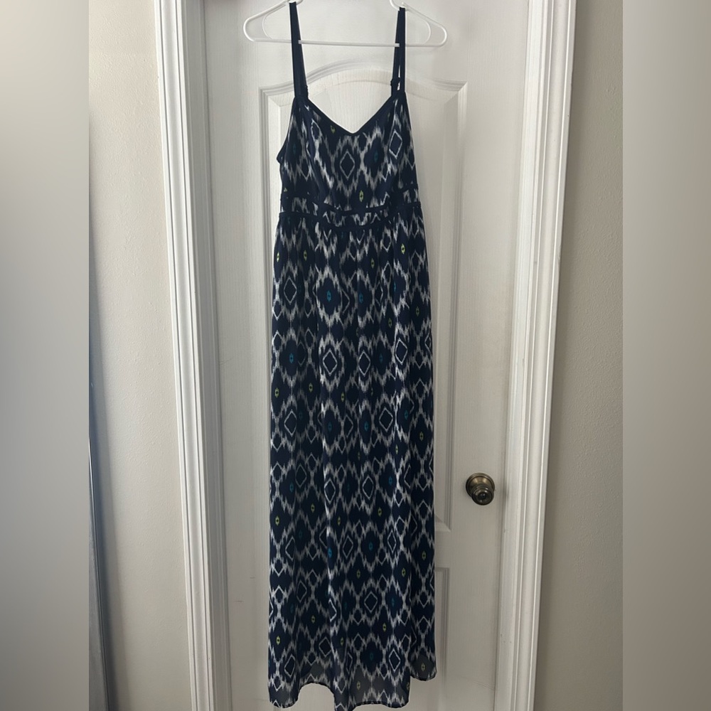Torrid Navy Blue Maxi Dress with lime and turquoise accents.